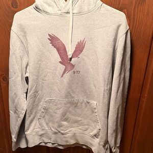 American Eagle Outfitters Light Gray Hoodie with Maroon Bird Design